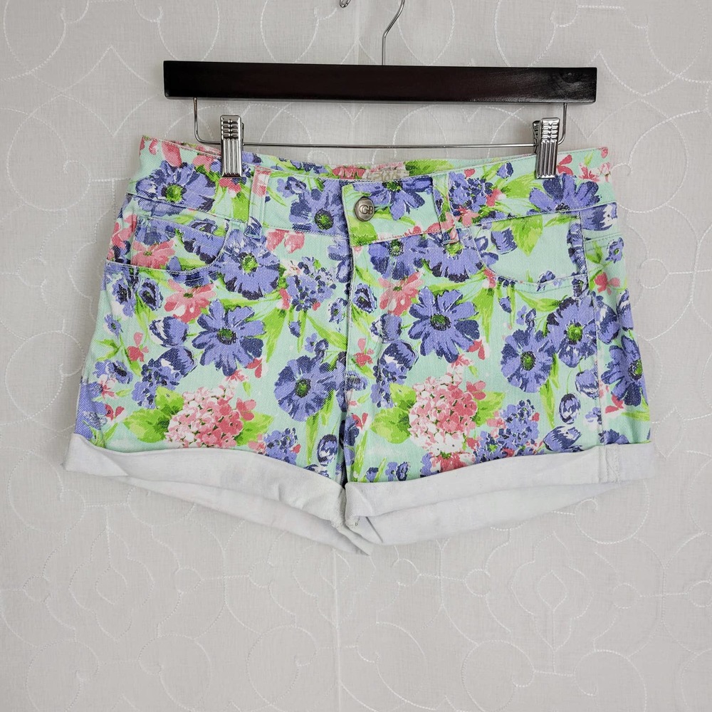 GB Womens Jean Shorts Size‎ 7 Multicolor Floral Button/Zip Closure Cutout Denim